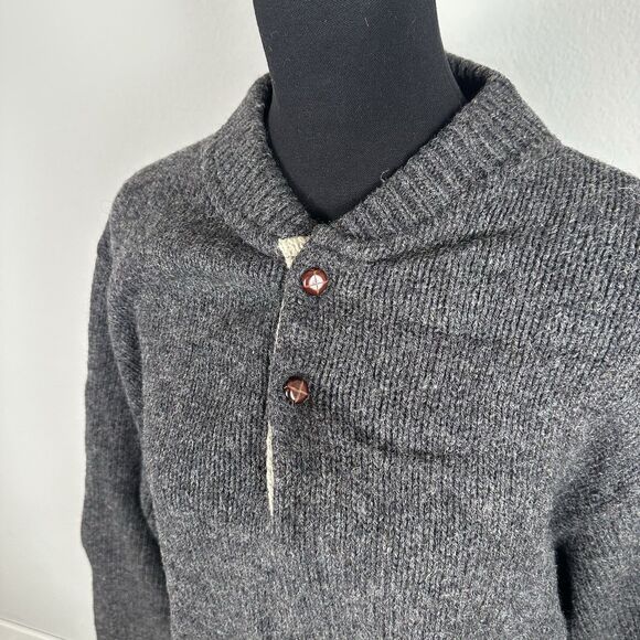 Lands End Knit Henley Sweater Mens XL Grey Wool Blend Henley USA Made Vintage - Picture 4 of 13